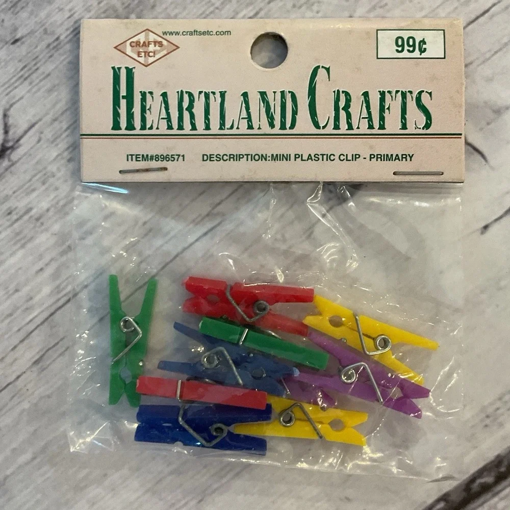 Heartland Crafts Mini Clothes Pins 80+ Packs 10 Ct Bright Primary Colors Plastic